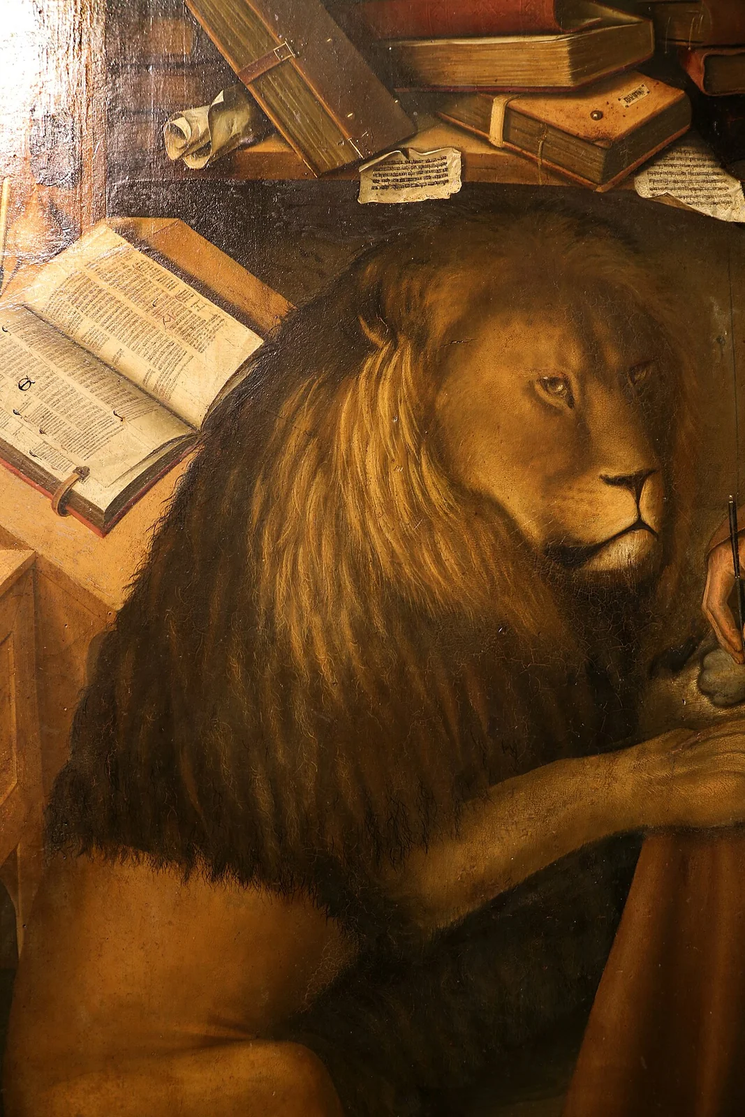 Ermite retirant une épine de la patte d'un lion, peinture napolitaine du quattrocento