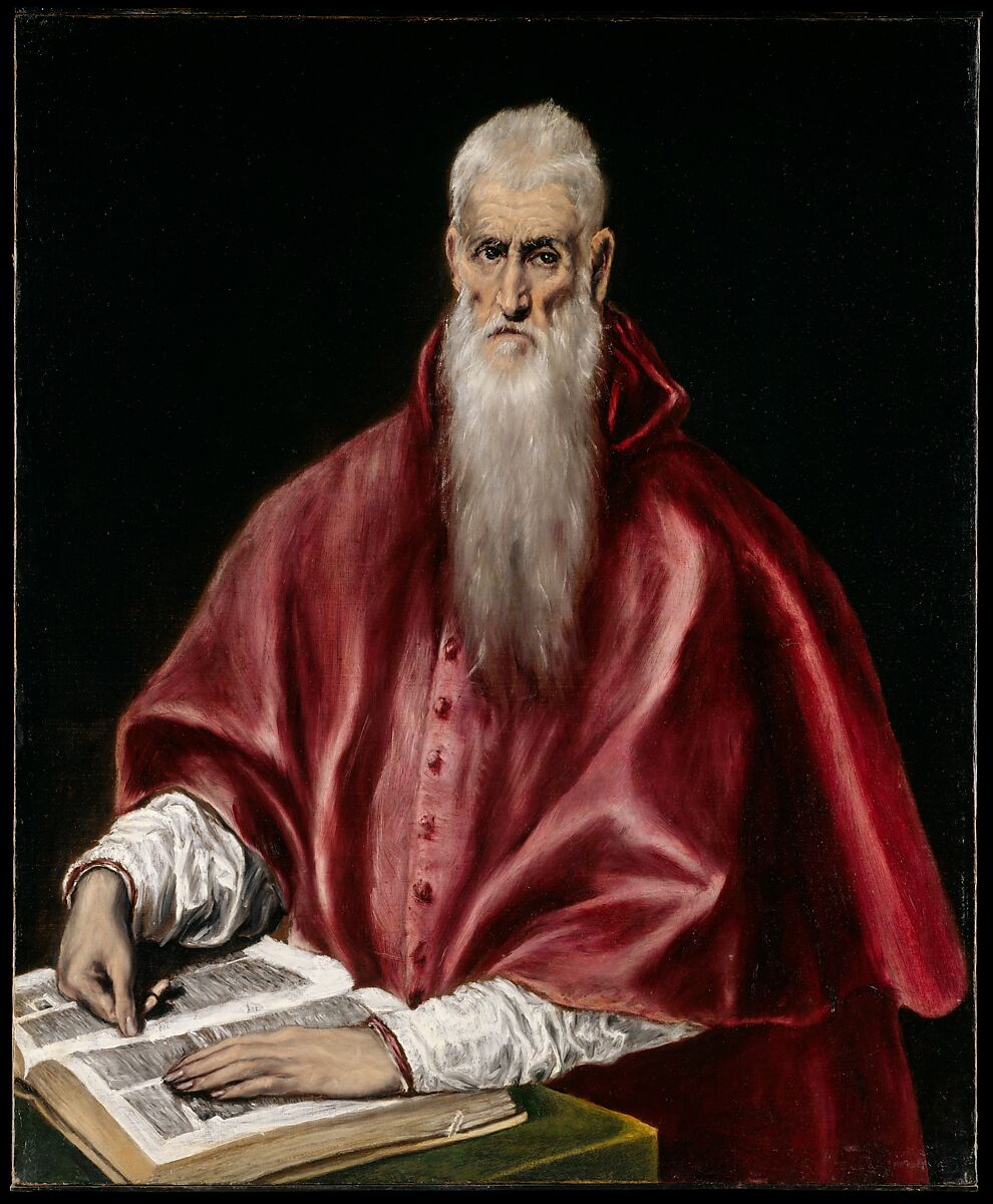 Saint Jérôme par El Greco, en cardinal rouge avec son livre